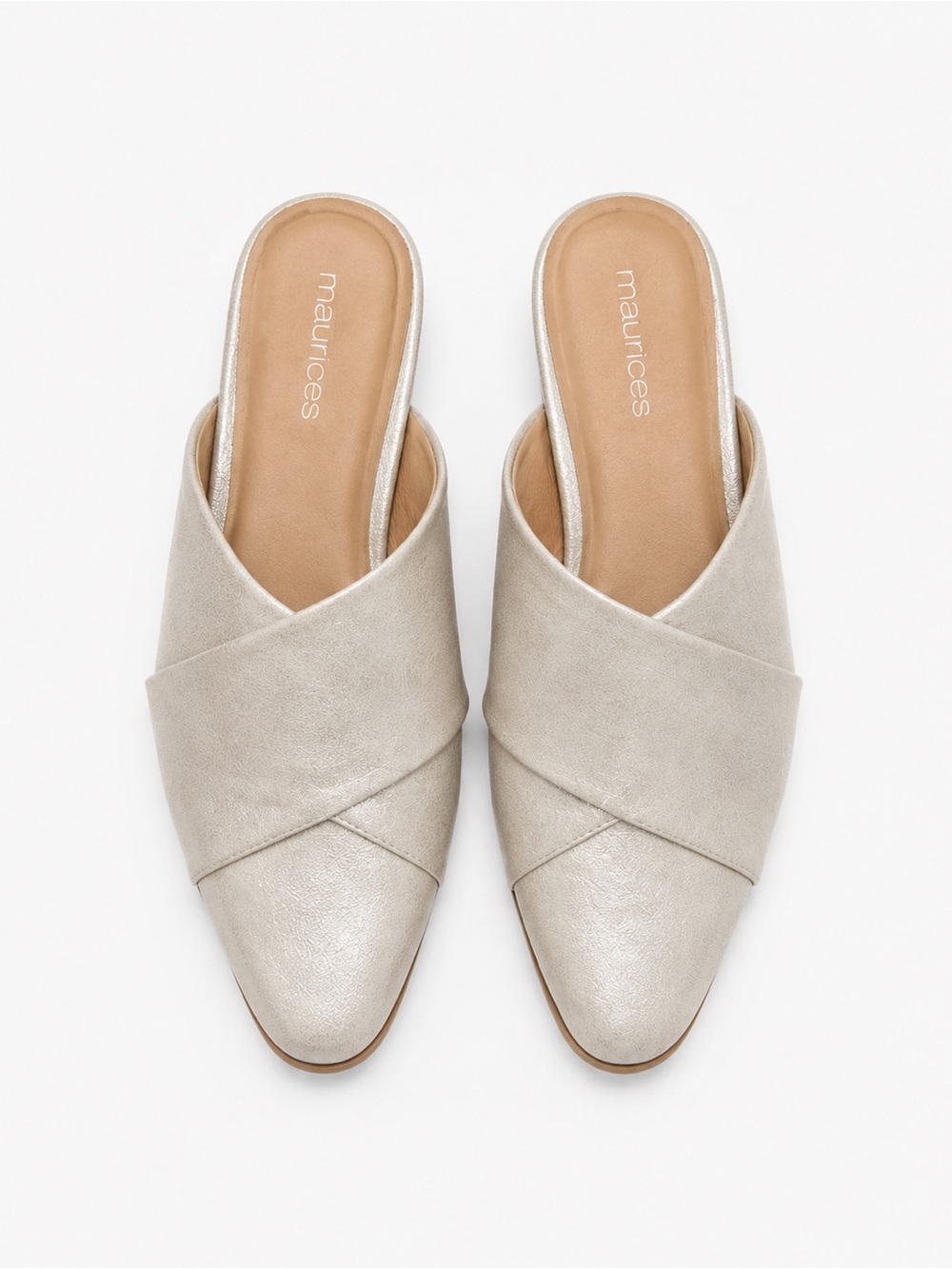 Maurices Metallic Cream Crossband Slip-On Mules
